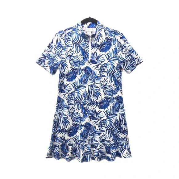 NWOT Women's Tommy Bahama Golf Stretch Dress Blue White Palm Frond Size MEDIUM - Picture 2 of 8
